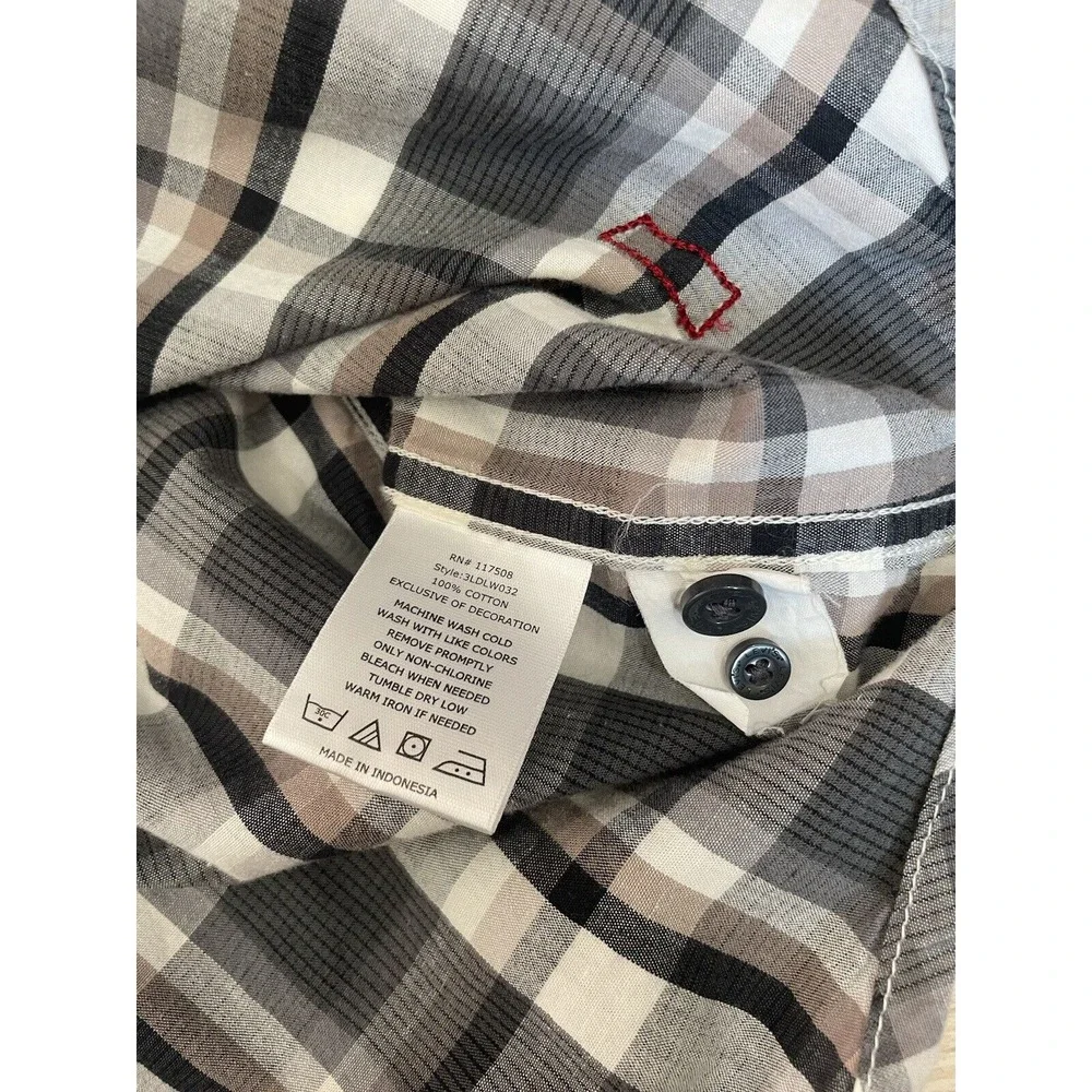 Levis Men L Western Pearl Snap Button up  Shirt Plaid Cotton Piping‎ CowBoy Gray